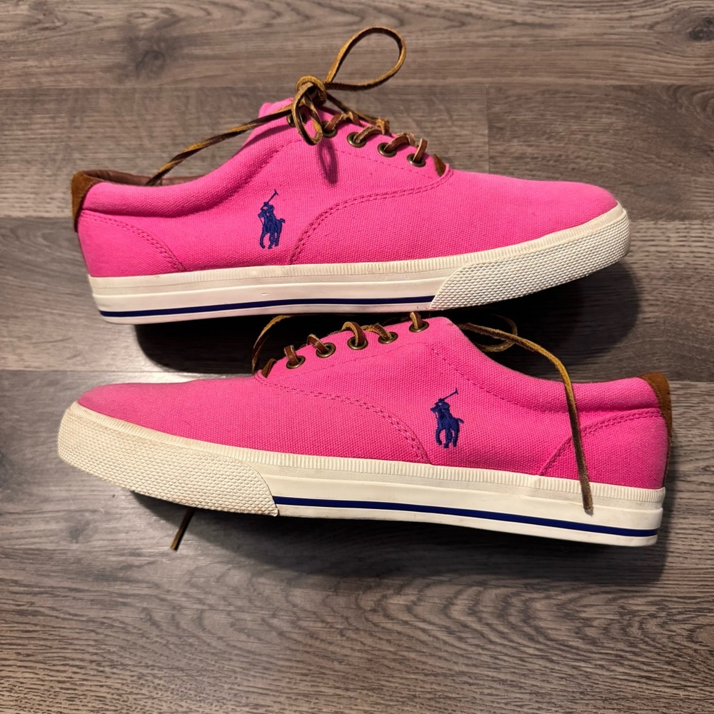 POLO Ralph Lauren Pink Vaughn Canvas Sneakers Lace Up Mens 9.5D Preppy Vacation